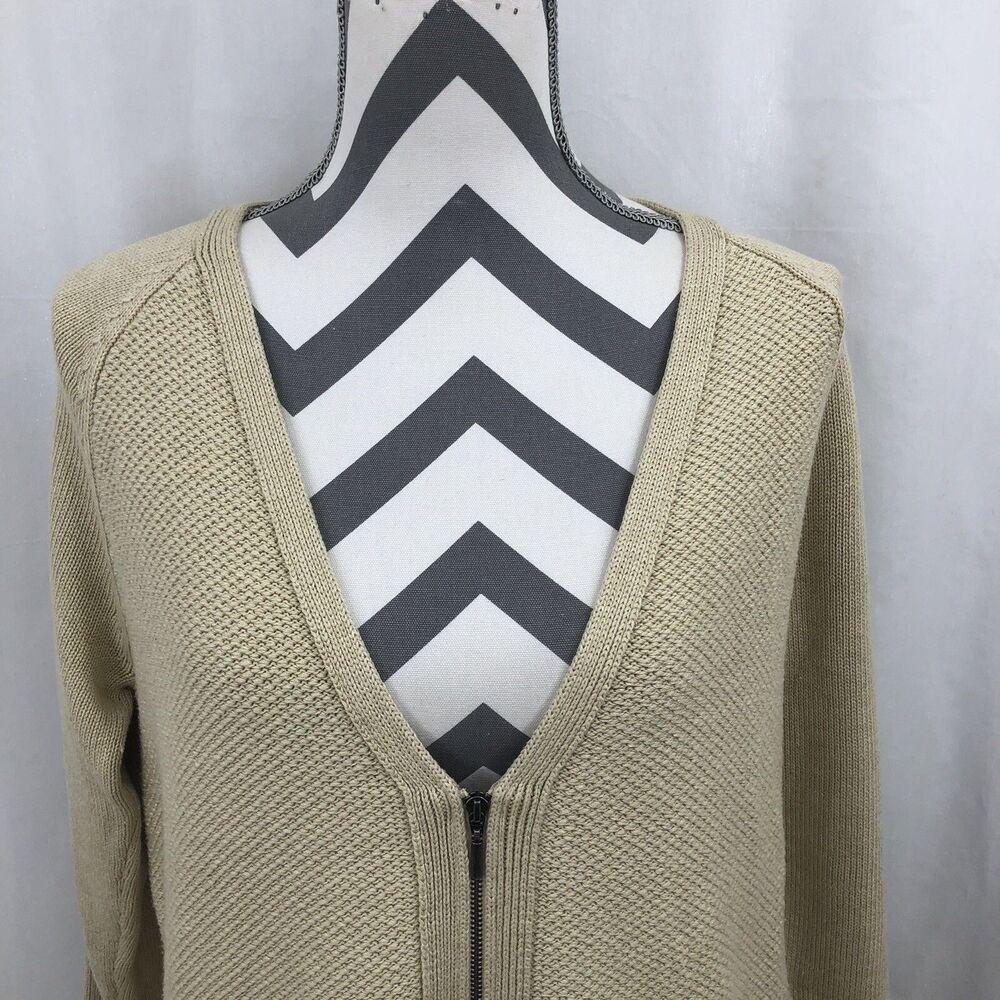 J. JILL Textured Waffle Knit DOUBLE ZIP Cardigan Sweater Pockets L/S Small